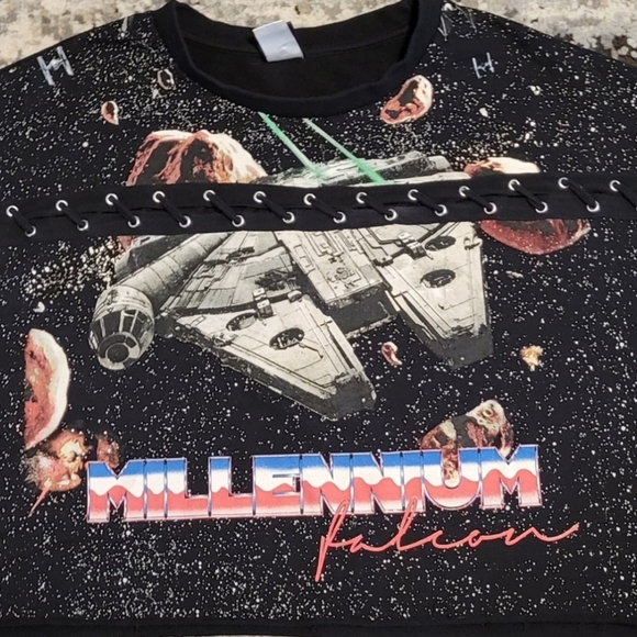 Star Wars Millennium Falcon Crop Top Girls Shirt Large with Lace Up NWOT - Picture 1 of 5
